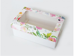 Коробка подарочная ВЫСОКАЯ 2П-В с ОКНОМ (18*11* выс 7 см), акварельные цветы