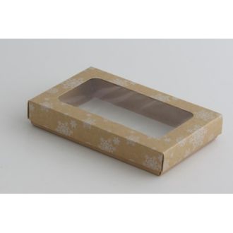 Коробка на 2 печенья С ОКНОМ (18*11*3 см), Крафт снежинки