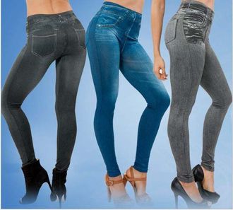 Утягивают и корректируют стильные леджинсы с джинсовым дизайном в трех основных цветах.