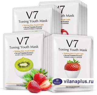 BIOAQUA Маска-салфетка для лица с Комплексом Витаминов V7 Toning Youth Mask, Омолаживающая в ассортименте 1 шт. 789255