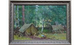 Бернгард О.Э. Палатки в лесу 1963г. Картон, масло 32Х47 (689) - продано