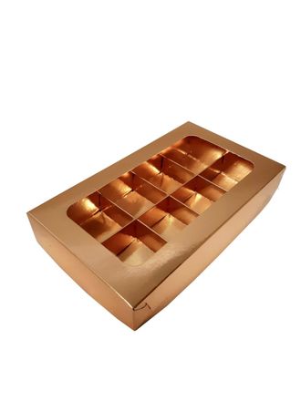 Коробка на 8 конфет с вклеенным Окошком, 19*11*3 см, ЗОЛОТАЯ (050044)