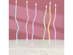 Свечи для торта СЕРПАНТИН коктейльные, 6 шт  РАЗНОЦВЕТНЫЕ (ЯРКИЕ)
