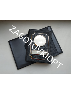 Премиум обложка 2в1 с паспортом из кожи Флотер+Кайман логотип гос номер серебро с линзами