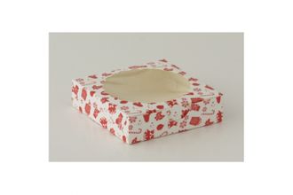 Коробка на 1 печенье 11,5*11,5*3 см (тип: &quot;Ракушка&quot;), Красно-Белый Новогодний