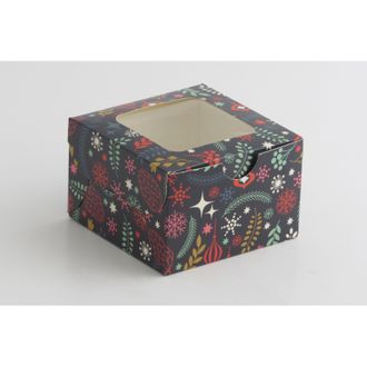 Коробка на 1 кекс с окном (11,5*11,5*8 см), Новогодняя ночь