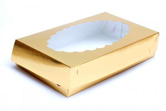 Коробка с фигурным окошком 24*14*5 см, ЗОЛОТО (080102)