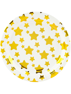 Тарелки (7''/18 см) Звезды Микс, Белый/Золото, Металлик, 6 шт.