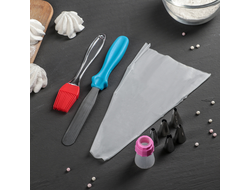 Набор кондитерский 9 предметов: лопатка 23 см, кисть 17 см, 5 насадок, пакет и адаптер, №6