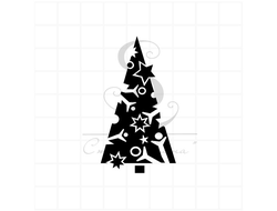 графичная треугольная новогодняя елка , штамп