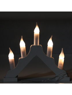 Гирлянда-горка "Свечи", белая деревянная подставка, 5 свечей, на батарейках