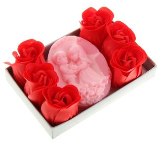 Набор подарочный &quot;Влюбленные&quot;: мыльные лепестки (набор 6 шт), мыло сувенирное, цвет красный