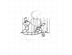 Штамп для скрапбукинга Влюбленный червячок рисует на заборе сердце