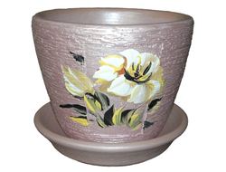 Розовый необычный цветочный горшок из керамики диаметр 10 см с рисунком цветок