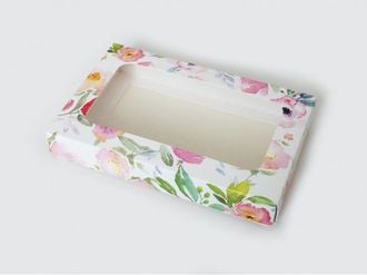 Коробка на 2 печенья С ОКНОМ (18*11*3 см), Акварельные цветы