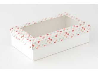 Коробка подарочная ВЫСОКАЯ 5П-В 7 см С ОКНОМ (25*15* выс 7 см), сердечки