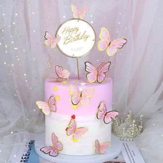 Набор для украшения торта &quot;С Днём Рождения&quot; бабочки, цвет розовый