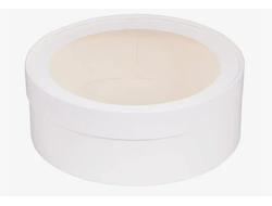 Коробка под зефир, печенье и макароны КРУГЛАЯ с окном диам. 20 см * высота 7 см, БЕЛАЯ (070411)