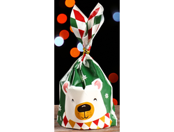 Мешок подарочный с ушками «Белый медведь на зеленом фоне», 13 * 23 см,  5 штук (с клипсами)