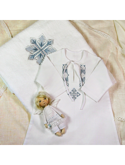 Крестильный набор для мальчика, модель "Артемий": рубашка, махровое полотенце 70х140 см, размеры на   3-4 года, 5-6 лет, 7-8 лет, 9-10 лет, 11-12 лет (от роста 98 см. до роста 152 см.), цена от