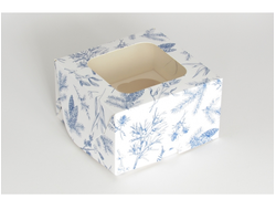 Коробка на 4 кекса квадратная с окошком (17*17*10 см), Синий иней