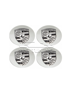 Колпачки для ступиц дисков Porsche Cayenne 958, серебренного цвета с серебристым гербом, под оригинал, 4 шт