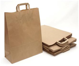 Бумажный пакет с ПЛОСКИМИ или КРУЧЕНЫМИ ручками КРАФТ (35*15*45 см), Больший XL