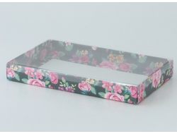 Коробка на 5 печений с прозрачной крышкой (25*15*3 см), темные розы