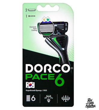 Станок для бритья Dorco Pace 6 с 6 лезвиями, 2 кассеты