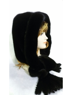 Шапка женская норковая Капюшон капор с шарфом  натуральный мех , зимняя, черный Арт. ц -0194