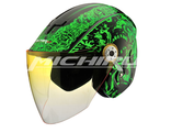 Шлем (открытый) MICHIRU MO 110 Zombie, черный/зеленый (Размер L)