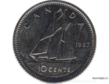 Канада.10 центов 1987 год. Парусник.