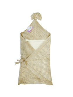Конверт-одеяло вязаный полушерстяной с подкладкой велсофт экрю 100*100 3-6мес 6214
