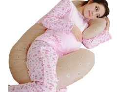 Подушка Рогалик для беременных, 340 см+ наволочка хлопковый сатин на молнии 100%, цвет персик