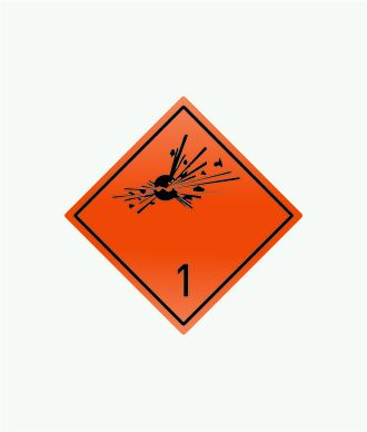 Знак опасности «1 класс опасности. Подкласс 1.1, 1.2, 1.3. Взрывчатые материалы» для маркировки опасных грузов