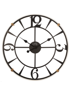 Часы настенные в черном металлическом корпусе с контрастным ободом из МДФ белого цвета.