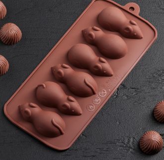 Форма для льда , шоколада  и выпеки , 6 ячеек &quot;Мышка&quot; 24×10,7×2,2 см, цвет коричневый