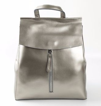 Кожаный женский рюкзак-трансформер Zipper серебряный