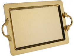 Поднос прямоугольный, "Рябь", декор "Золото" с золотыми ручками, 25*35 см, Турция