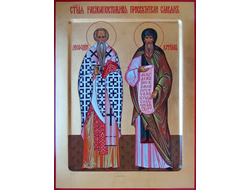 Кирилл и Мефодий, Святые равноапостольные славянские просветители. Рукописная православная икона.