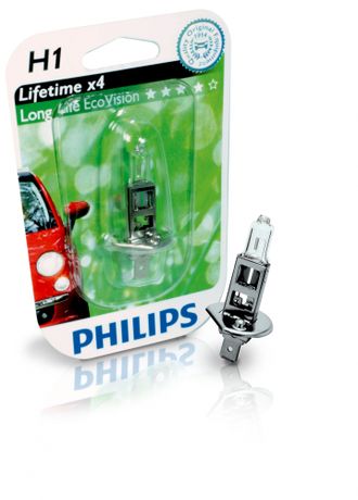 Лампа Philips H1 LongLife EcoVision 12V (55W) в блистере 1 шт.