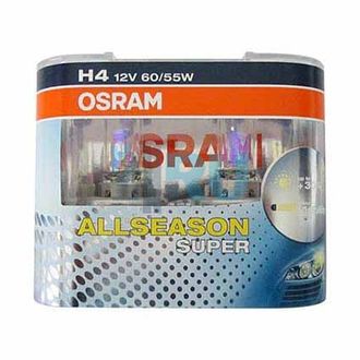 Лампа галогенная OSRAM H4 12V 60/55W P43t +30% Allseason, EUROBOX-2шт