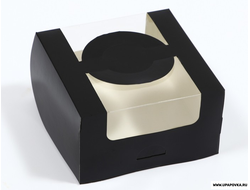 Коробка под бенто-торт с окном Черный 14 х 14 х 8 см