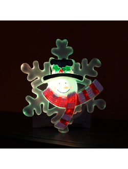 Украшение-светильник "Снежинка со снеговичком" с присоской, на батарейках