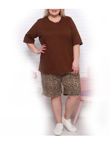 Женский костюм  с шортами большого размера арт. 20850- 2663 (цвет леопард) Размеры 66-80