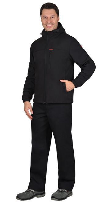 Куртка -Азов" с капюшоном черный софтшелл пл 350 г/кв.м