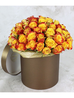 Шляпная коробка 51 желто-оранжевая роза