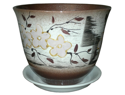 Гранатовый с белым стильный керамический горшок для комнатных цветов диаметр 16 см с рисунком