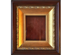 Киот деревянный с багетной рамой "под золото", для иконы формата 9х10,5см.