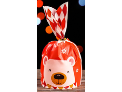 Мешок подарочный с ушками «Белый мишка на красном», 13 * 23 см,  5 штук